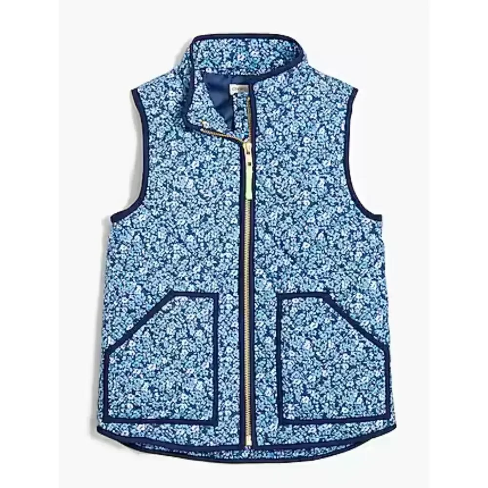 Crewcuts Factory | Girls Floral Quilted Vest Antique Navy Blue |‎ Sz M